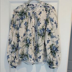 Veronica Beard Blue and Green Floral Blouse